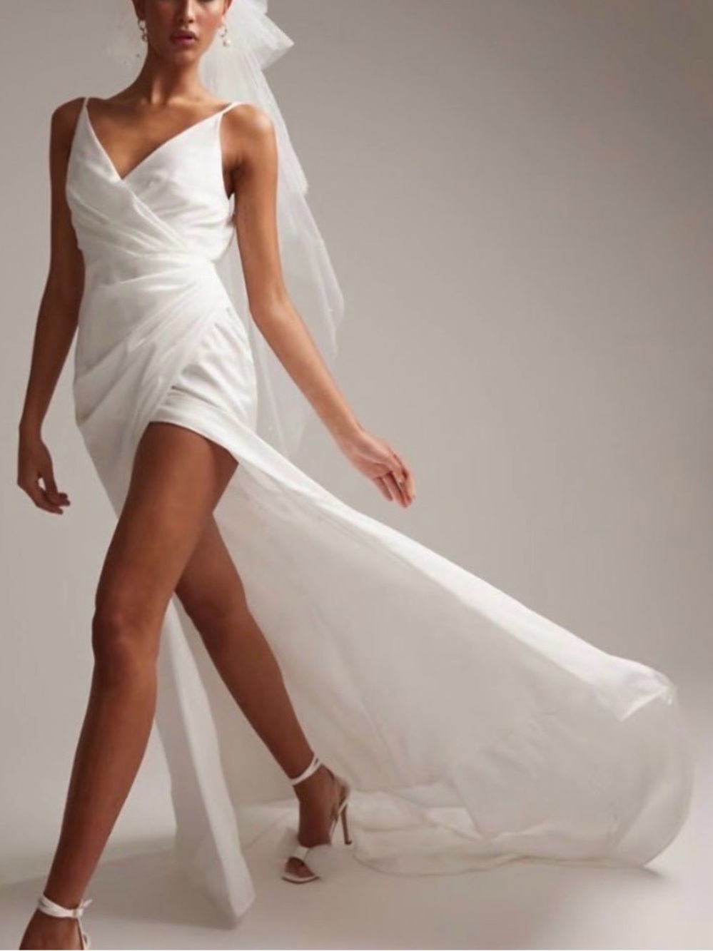 NWT ASOS Bridal Sz 8 Constance Satin Wrap Front Cami Wedding Dress Gown Train